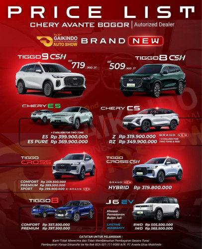 Pricelist Harga Chery teluknaga 2025